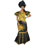 Elegant African Embroidered Bazin Dress with Matching Scarf W250147