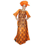 Elegant African Bazin Riche Embroidered Long Dress with Scarf W250141