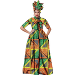Vibrant Ankara Maxi Dress with Headwrap – African Elegance W250210