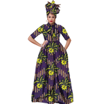 Vibrant Ankara Maxi Dress with Headwrap – African Elegance W250210
