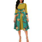 Ankara Print O-Neck Floral Dress – Half Sleeve African A-Line W250131