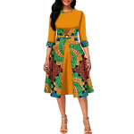 Ankara Print O-Neck Floral Dress – Half Sleeve African A-Line W250131