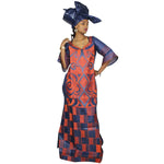 Elegant African Bazin Riche Embroidered Long Dress with Scarf W250141