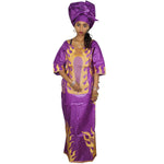 Embroidered Bazin Riche African Dress with Matching Scarf W250145