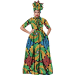 Vibrant Ankara Maxi Dress with Headwrap – African Elegance W250210