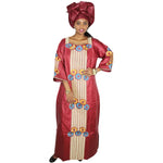 Elegant African Embroidered Long Dress with Matching Scarf W250155