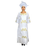 Elegant African Embroidered Long Dress with Matching Scarf W250155
