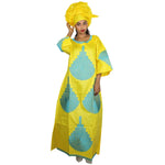 Elegant African Embroidered Bazin Maxi Dress for Women W250159