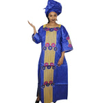 Elegant African Embroidered Long Dress with Matching Scarf W250155