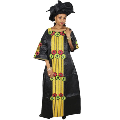 Elegant African Embroidered Long Dress with Matching Scarf W250155