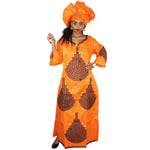 Elegant African Embroidered Bazin Maxi Dress for Women W250159