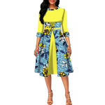 Ankara Print O-Neck Floral Dress – Half Sleeve African A-Line W250131