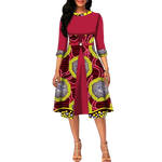 Ankara Print O-Neck Floral Dress – Half Sleeve African A-Line W250131