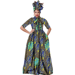 Vibrant Ankara Maxi Dress with Headwrap – African Elegance W250210