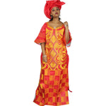 Elegant African Bazin Riche Embroidered Long Dress with Scarf W250141