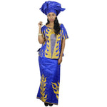 Embroidered Bazin Riche African Dress with Matching Scarf W250145