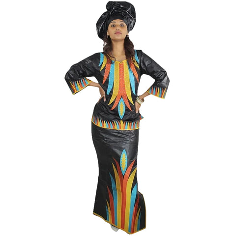 Bazin Riche Embroidered African Dress with Matching Headscarf W250140