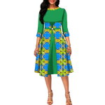 Ankara Print O-Neck Floral Dress – Half Sleeve African A-Line W250131