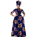 Vibrant Ankara Maxi Dress with Headwrap – African Elegance W250210
