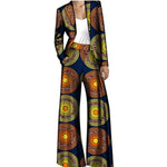 African Print Blazer & Wide Leg Pant Set for Women W250215