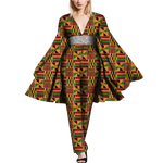 African Cape Sleeve Romper – Deep V-Neck Bazin Riche Jumpsuit W250189