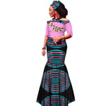 Off-Shoulder African Wax Print Dress with Embroidery Details W250105