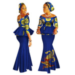 Handmade Off-Shoulder African Dashiki Print Crop Top & Skirt Set W250122