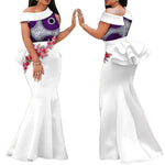 Elegant African Print Pearl Draped Long Dress for Women W250220