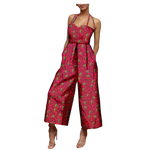 African Print Sleeveless Halter Wide Leg Cotton Jumpsuit W250197