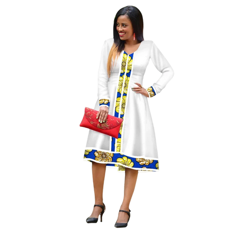 Elegant Ethiopian Print Maxi Dress – African Long Sleeve Robe W250185