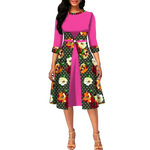Ankara Print O-Neck Floral Dress – Half Sleeve African A-Line W250131