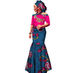 Off-Shoulder African Wax Print Dress with Embroidery Details W250105