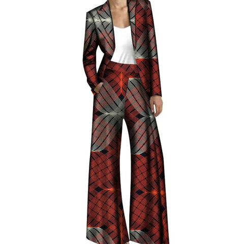 African Print Women's Blazer & Wide-Leg Pants Set – Vibrant Elegance W250216