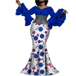 Elegant Ankara Maxi Dress with Black Lace Detail W250166