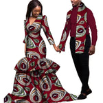 Elegant African Dashiki Print Couple Set – Dress & Shirt with Scarf C250181