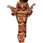 Vibrant African Wax Print 2-Piece Set with Petal Sleeve Top & Skirt W250188