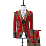 African Print 3-Piece Slim Fit Men's Suit – Jacket, Vest, & Pants M250124