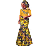 Off-Shoulder African Wax Print Dress with Embroidery Details W250105