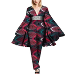 African Cape Sleeve Romper – Deep V-Neck Bazin Riche Jumpsuit W250189