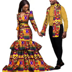 Elegant African Dashiki Print Couple Set – Dress & Shirt with Scarf C250181