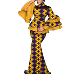Elegant African Flare Sleeve Top & Maxi Skirt Set for Women W250125