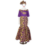 Off-Shoulder African Wax Print Dress with Embroidery Details W250105