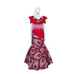 African Print Long Dress with White Pearl Lace & Floral Detailing W250229