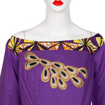 Off-Shoulder African Wax Print Dress with Embroidery Details W250105