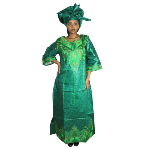Elegant African Embroidered Long Dress with Matching Scarf W250138
