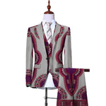 African Print 3-Piece Slim Fit Men's Suit – Jacket, Vest, & Pants M250124