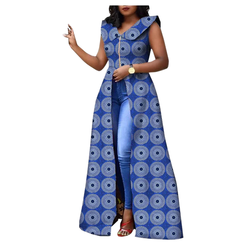 Vibrant Ankara Print Maxi Dress – Sleeveless African Cotton Gown W250202