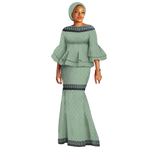 Elegant African Two-Piece Skirt Set with Flare Lace Sleeves W250113
