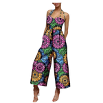 African Print Sleeveless Halter Wide Leg Cotton Jumpsuit W250197