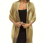 Gold & Silver Shimmer Lace Tassel Evening Shawl Scarf for Women W250173